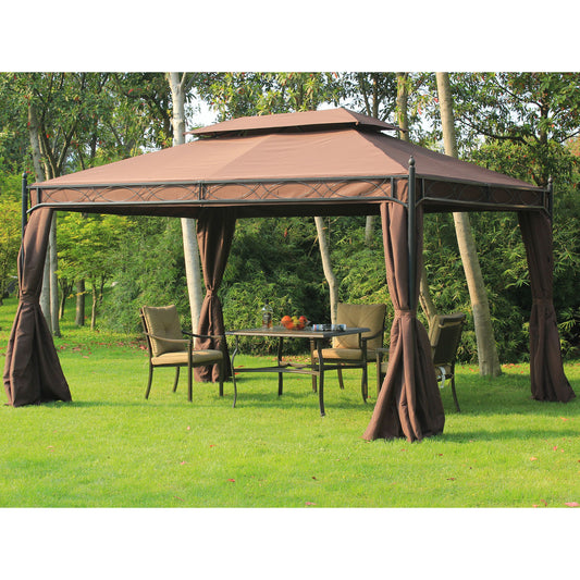 10x13ft Garden Gazebo with Double-Tiered Curtians