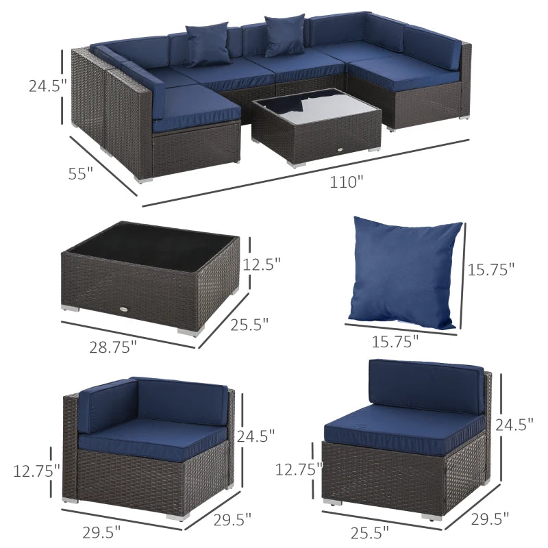 7pc Outdoor Sectional Set w/ Tea Table